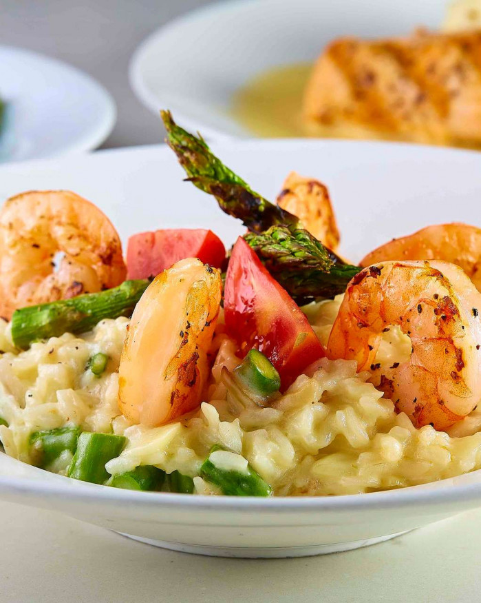 b/ Plat : Risotto de gambas flambées au whisky